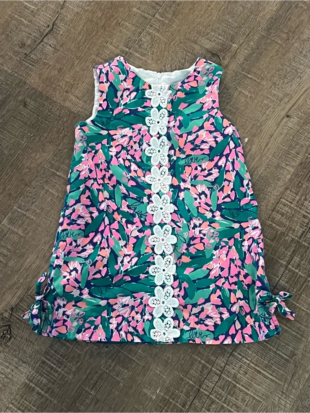 Lily Pulitzer girls 3 Floral A-Line Dress with White Lace Trim sleeveless